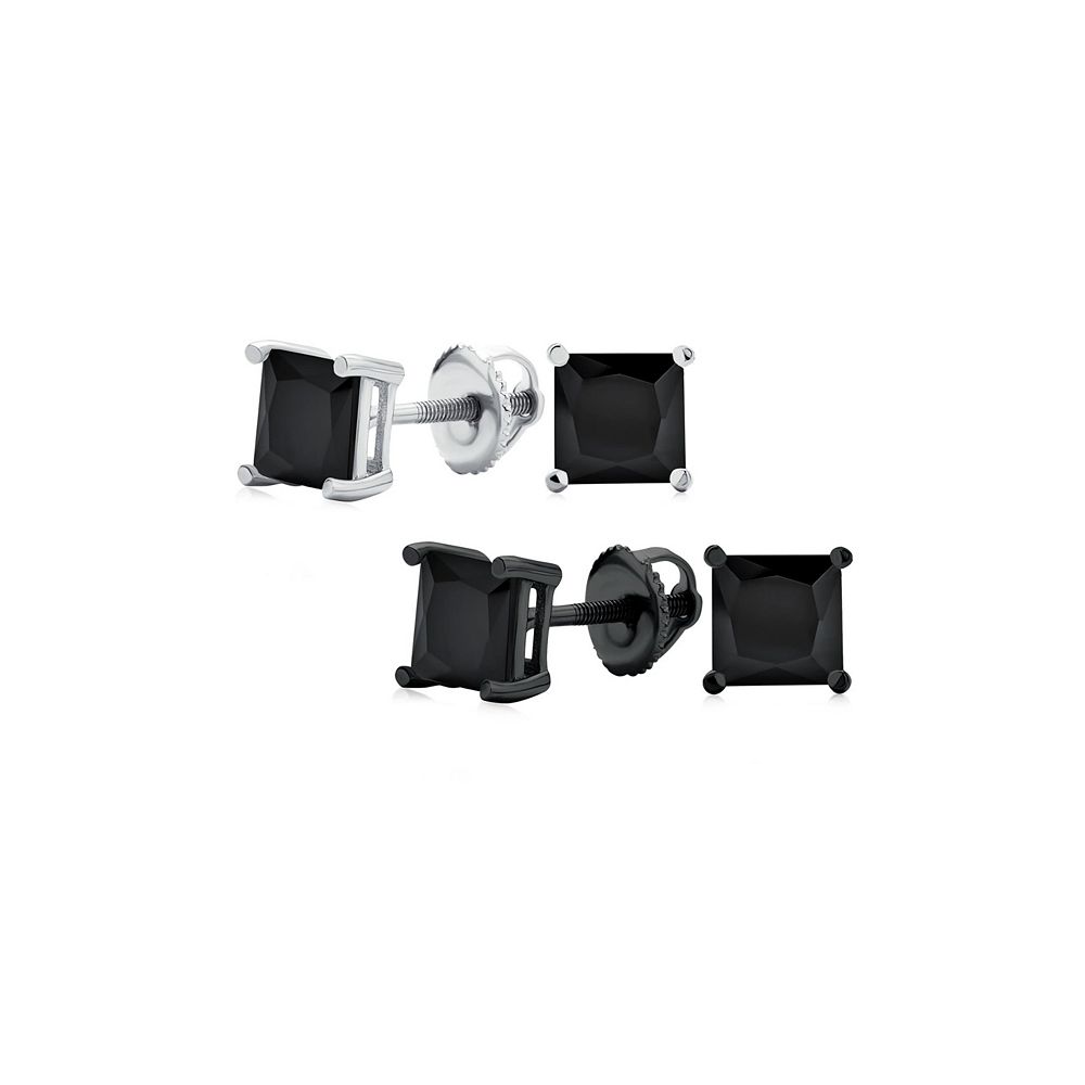 Bling Jewelry классический набор из 2 пар серебряных серег с разноцветными квадратными CZ кубическим цирконием