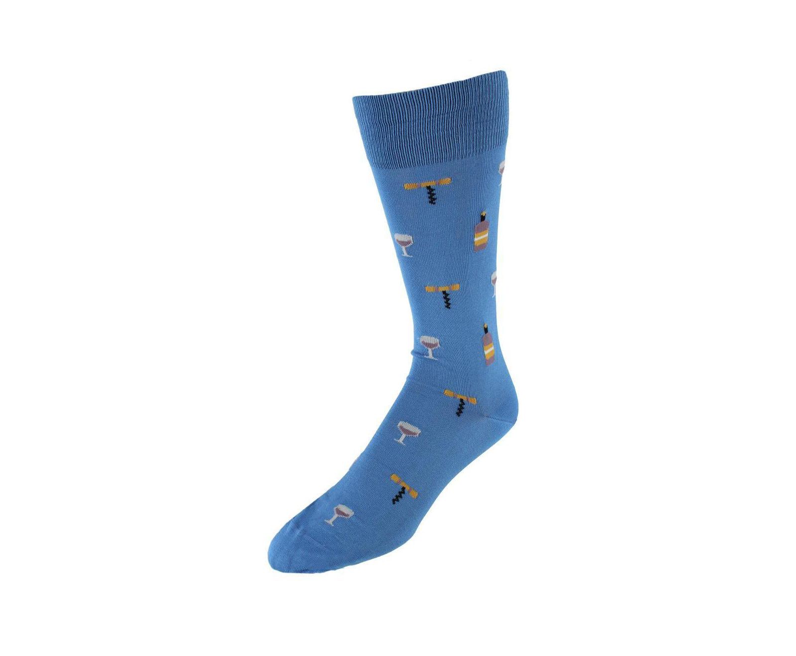 TRAFALGAR Men's I'll Drink to That Wine Glass and Bottle Novelty Mid Calf Mercerized Cotton Sock (1 Pair)