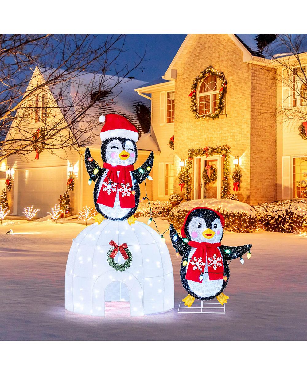 Рождественское украшение Costway Penguins Igloo с 170 белыми LED лампами