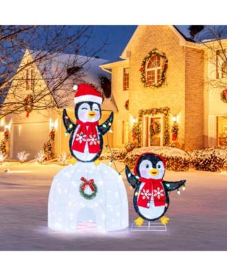 Рождественское украшение Costway Penguins Igloo с 170 белыми LED лампами