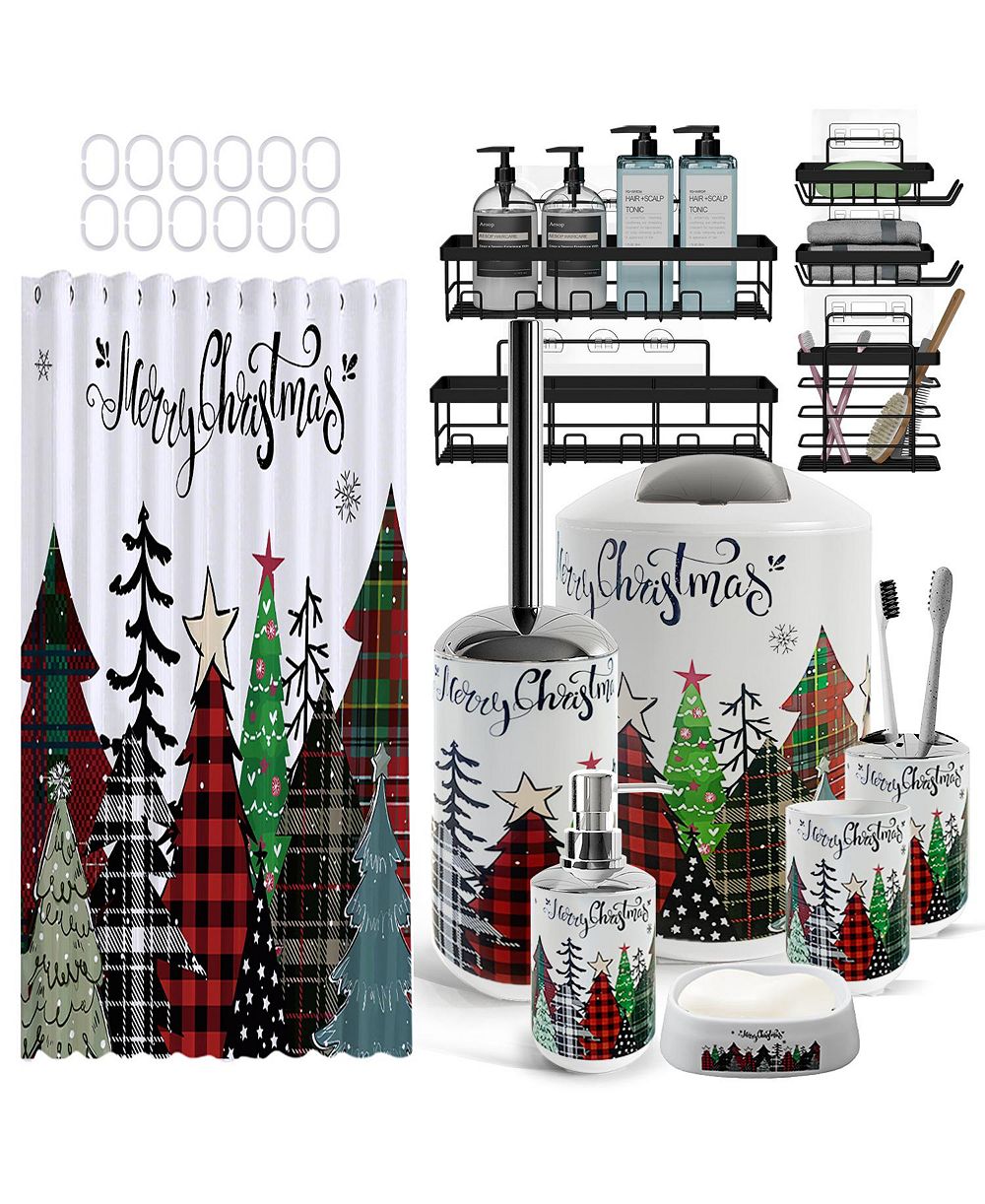 24-Piece Complete Holiday Bathroom Decor & Accessory Set with Shower Caddy Set