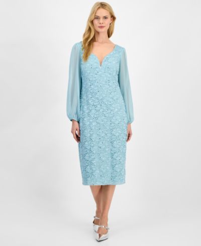 Connected Women's Sweetheart-Neck Long-Sleeve Midi Dress