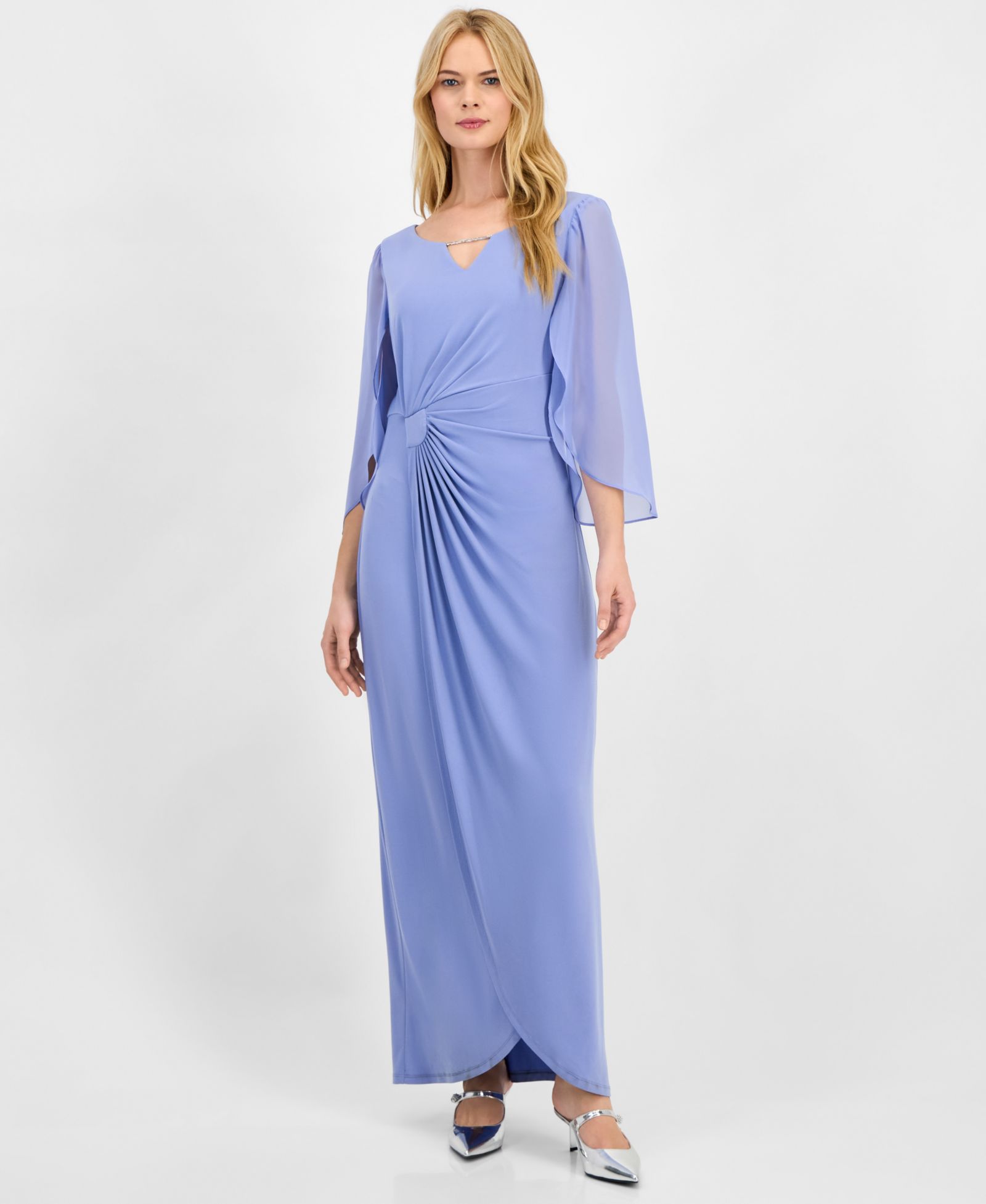 Connected Women's Solid Jersey Sheer-Sleeve Maxi Dress