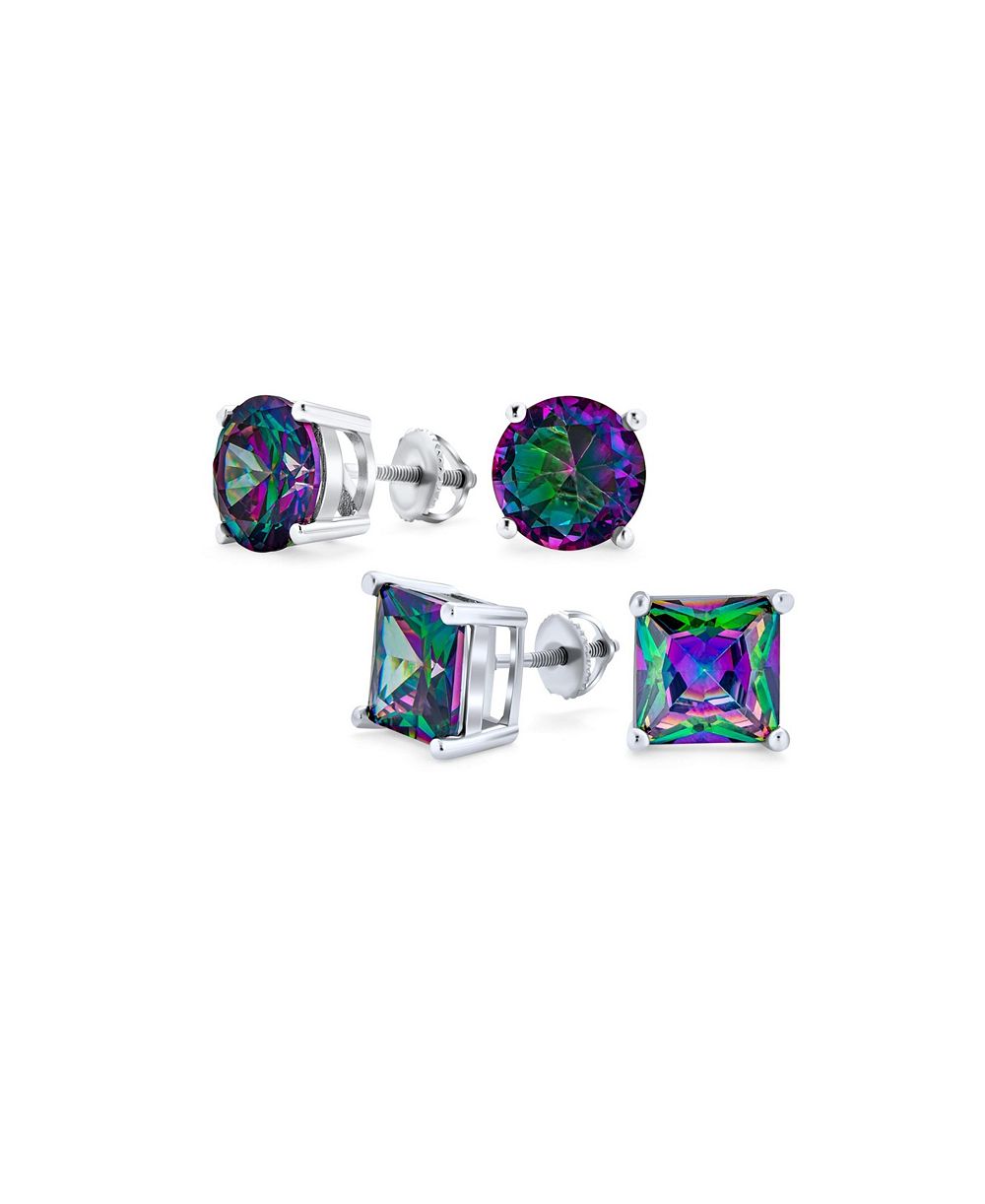 Bling Jewelry набор сережек с камнями CZ, круглые и квадратные