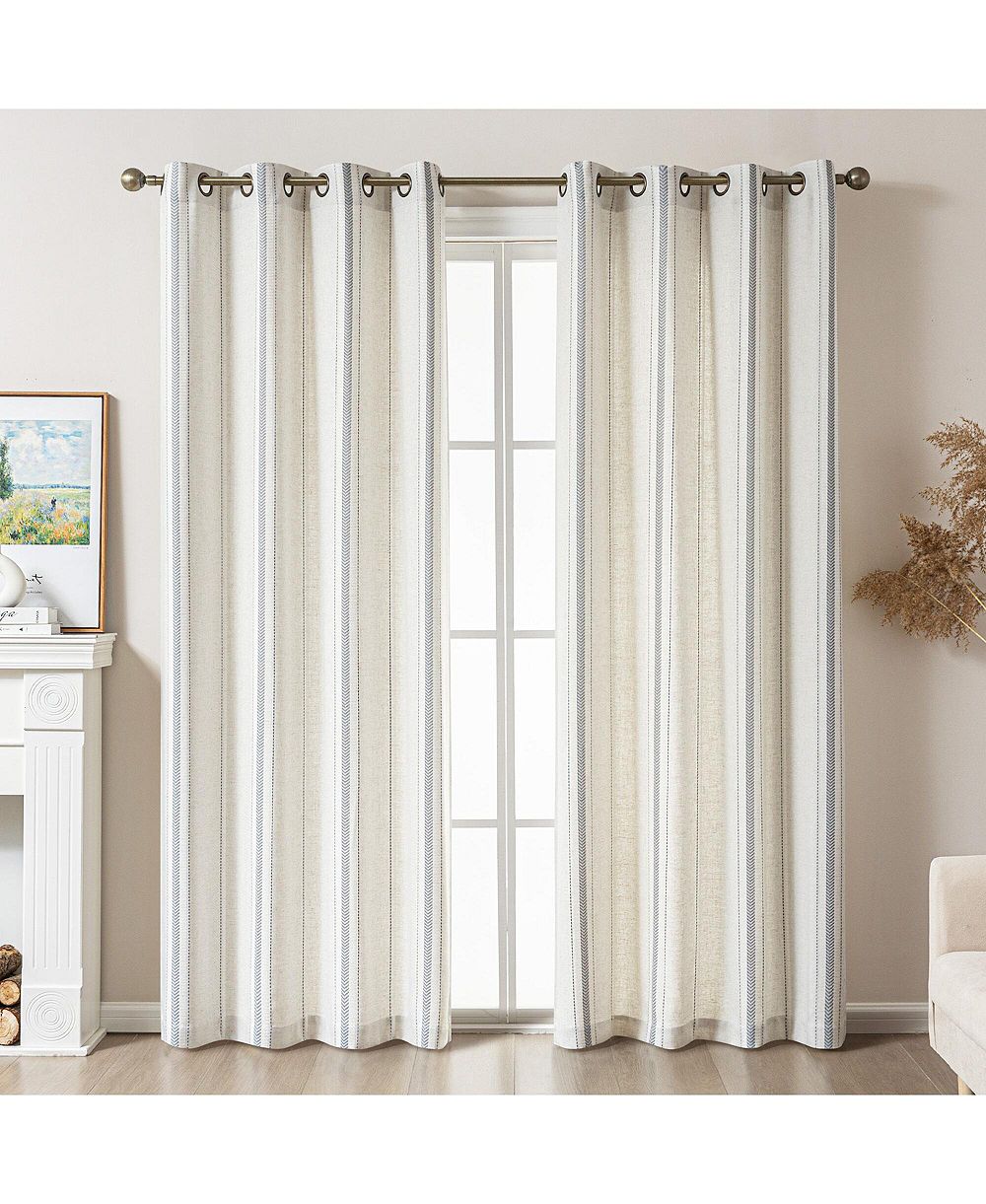 Парные шторы Awesome Home Linen Blend Geometric Striped Room Darkening