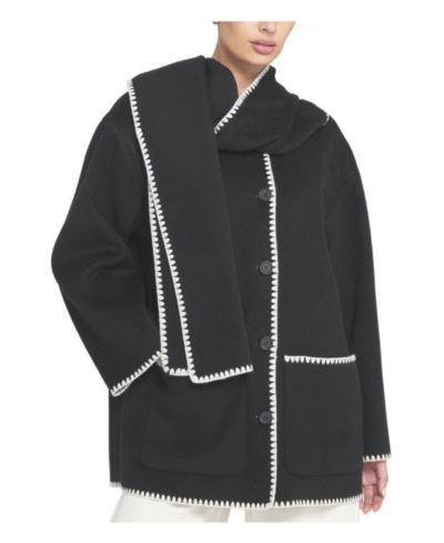 ELLE Collection Women's Coat With Detachable Scarf Shirt Jacket