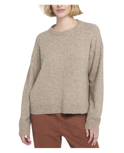 ELLE Collection Women's Pearl Trimmed Sweater Pullover