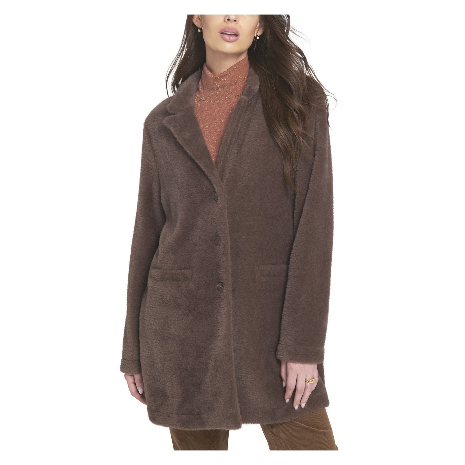 ELLE Collection Women's Fuzzy Knit Coat Teddy