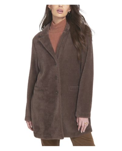 ELLE Collection Women's Fuzzy Knit Coat Teddy