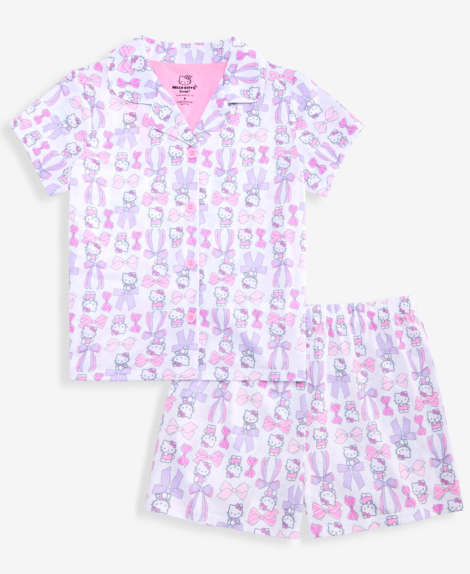 Hello Kitty Girls' 4-10 Button-Down Short Pajamas, 2-Piece Set