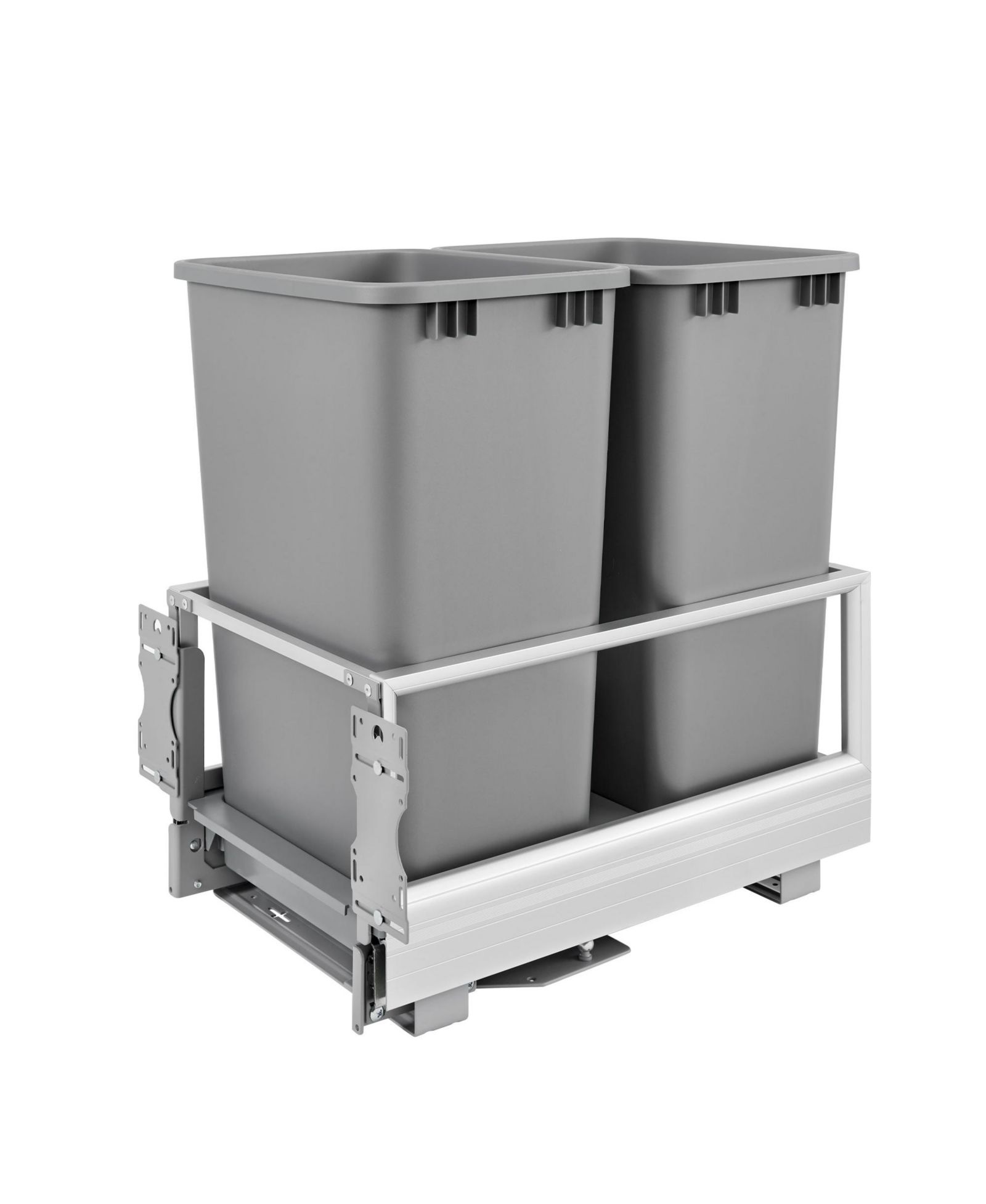 Rev-A-Shelf Double Pullout Kitchen Trash Can 50 qt., Silver, 5149-2150DM-217