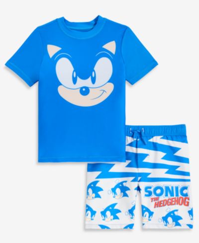 Sonic Детский 4-6X Short Sleeve Rashguard & Mesh-Lined Trunks, 2-Piece Swim Set
