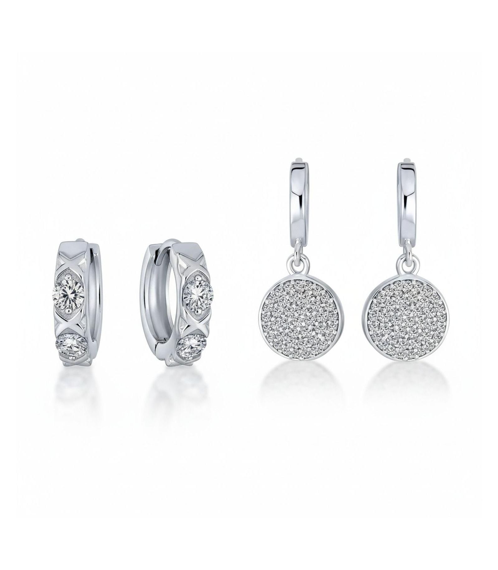 Набор серег Bling Jewelry из стерлингового серебра с фианитами (CZ) в форме дисков и колец XO