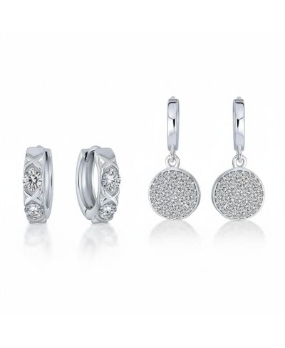 Набор серег Bling Jewelry из стерлингового серебра с фианитами (CZ) в форме дисков и колец XO