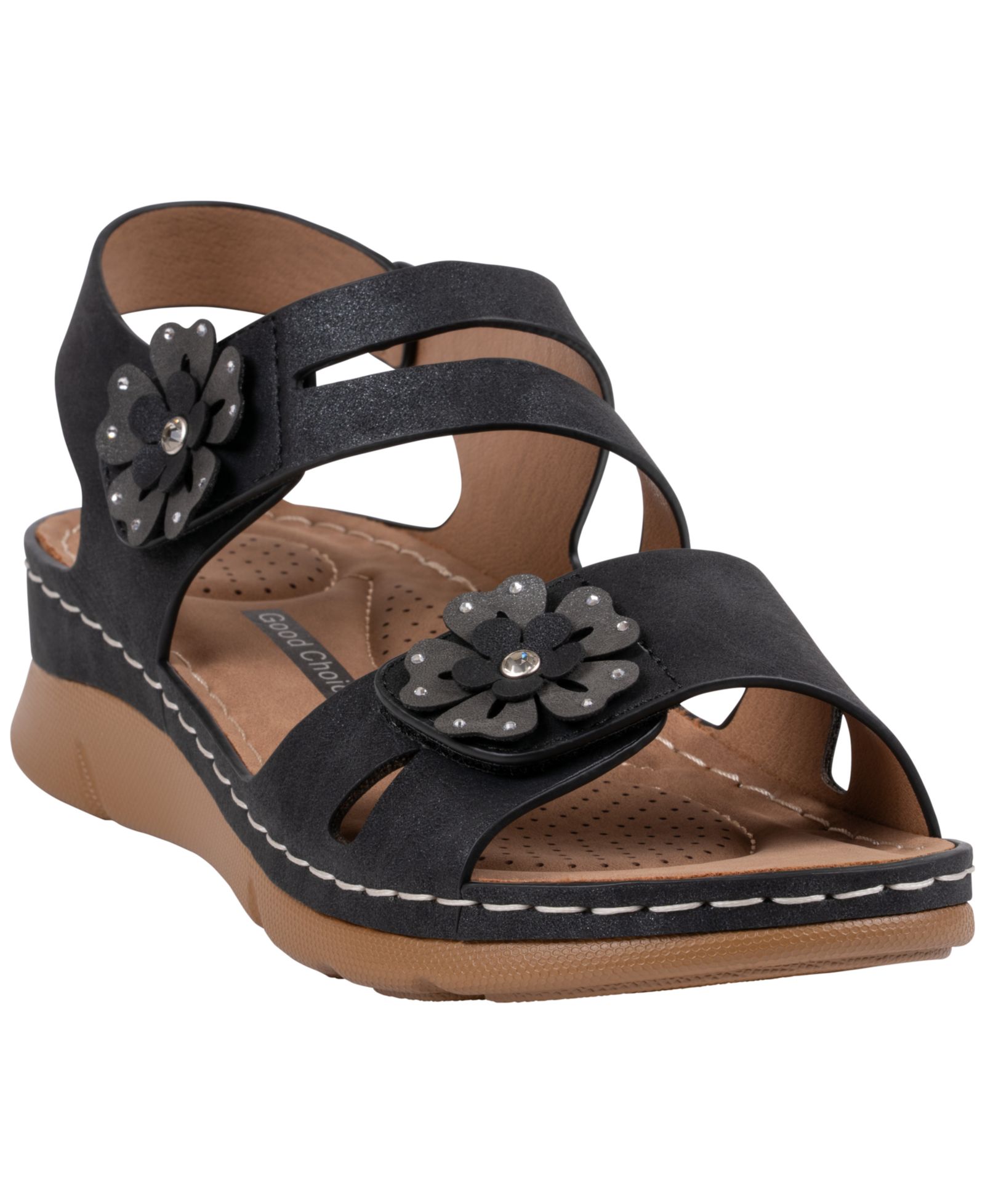 GC Shoes Women's Cadance Double Band Rosette Comfort Sandals