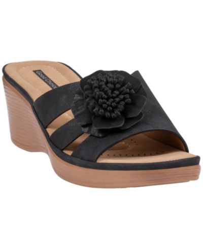 GC Shoes Women's Jenna Floral Slip-On Wedge Sandals