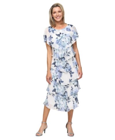 SL Fashions Женское многослойное платье длины Tea с круглым вырезом