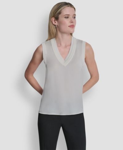 DKNY Women's Mixed Media V-Neck Sweater