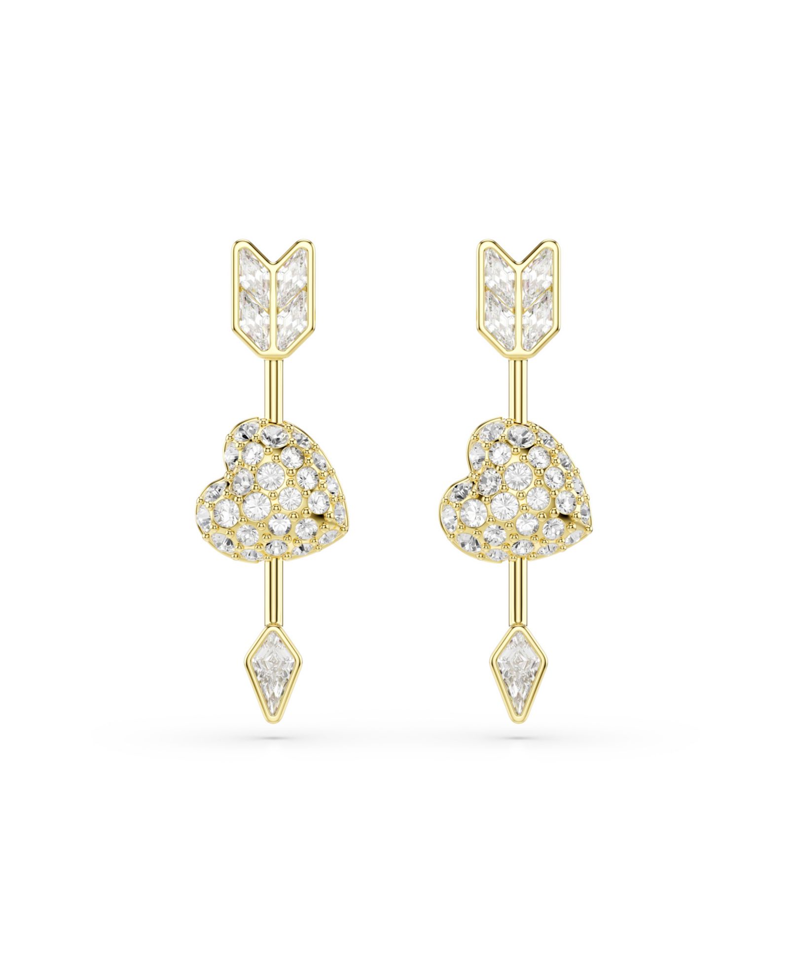 Swarovski Mixed Cuts, Heart with Arrow, White, Gold-Tone Plated Idyllia Drop Earrings