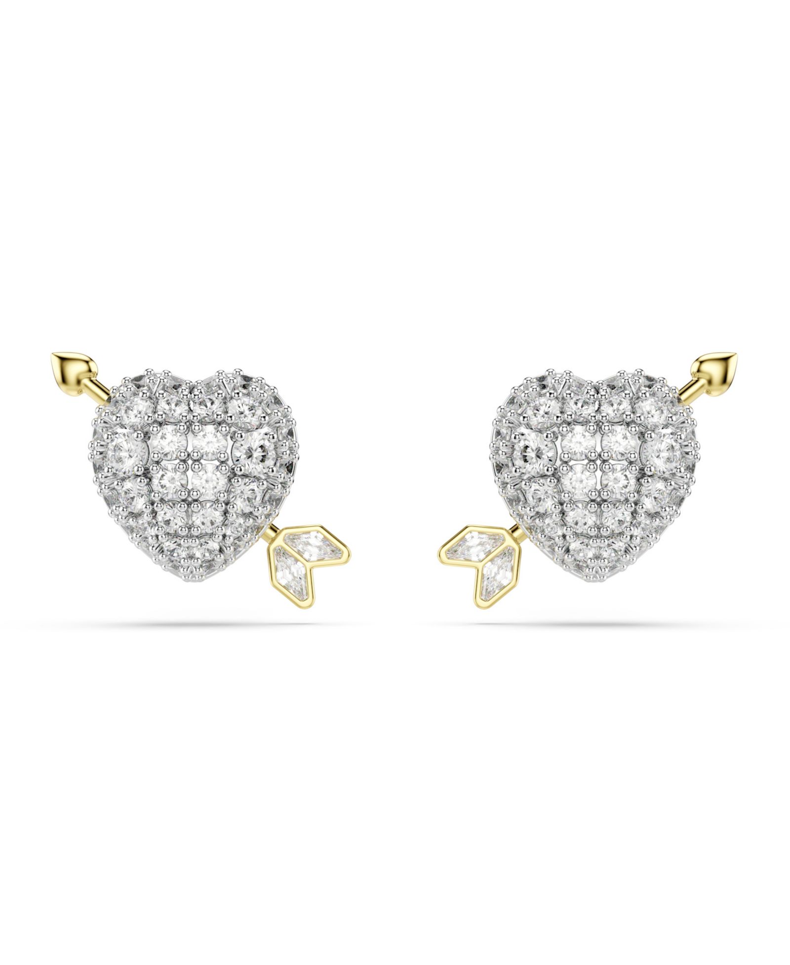 Swarovski серьги-гвоздики Idyllia Mixed Cuts Heart with Arrow, White, Mixed Metal Finish