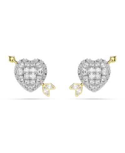 Swarovski Mixed Cuts, Heart with Arrow, White, Mixed Metal Finish Idyllia Stud Earrings