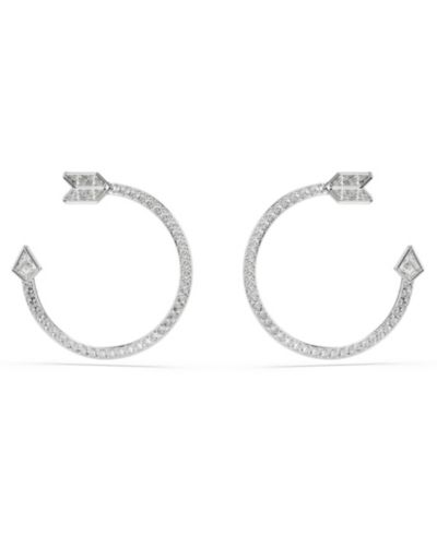 Серьги-кольца Swarovski Idyllia с разноцветными гранями, стрела, белые, с родиевым покрытием