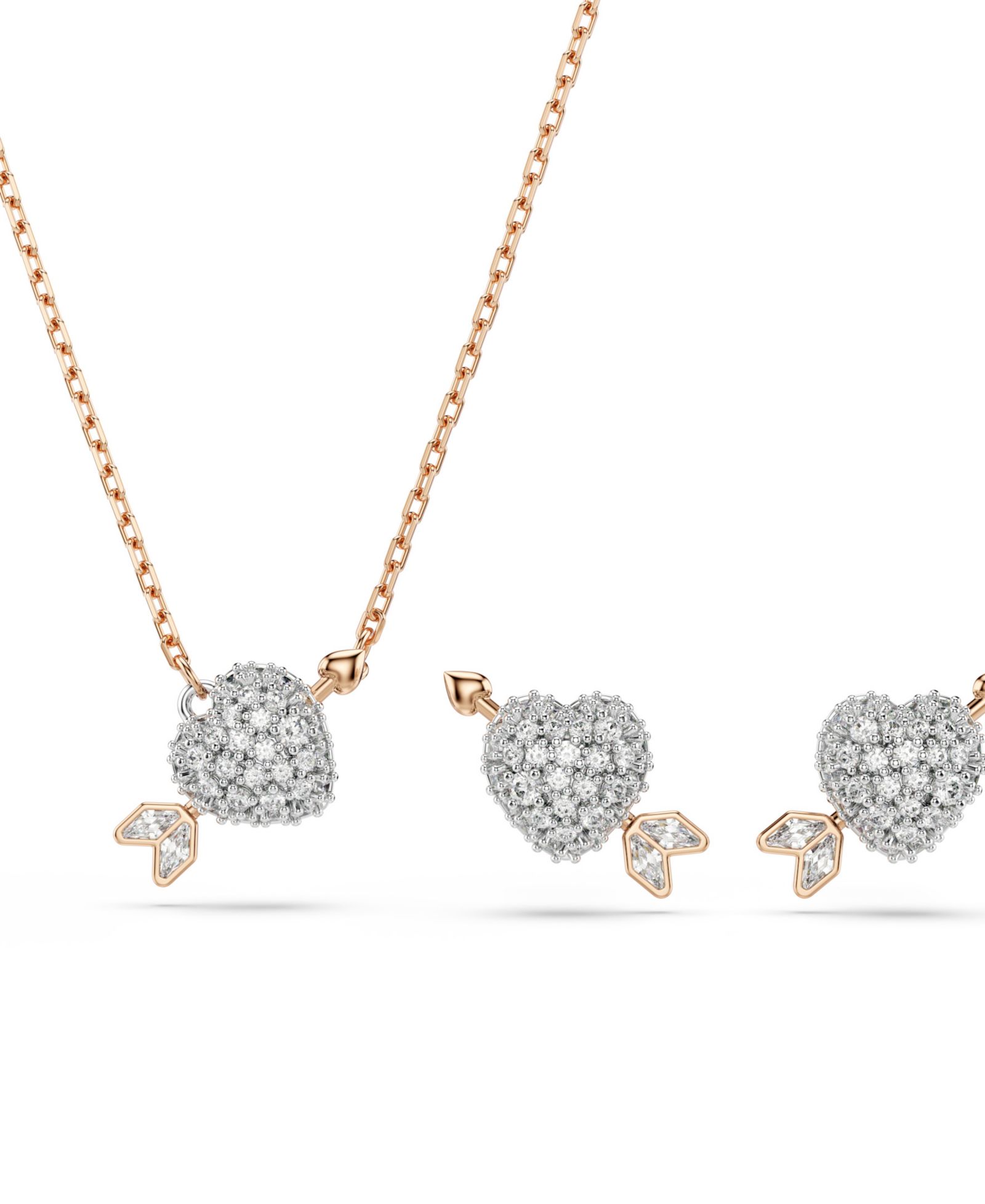 Swarovski набор из ожерелья и серег с подвесками в виде сердца и стрелы, белые, позолота розового золота