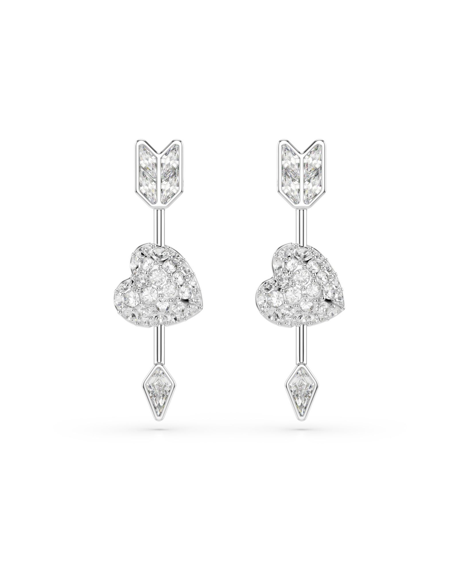Серьги-подвески Swarovski Idyllia, с белым камнем и стрелкой, родиевое покрытие