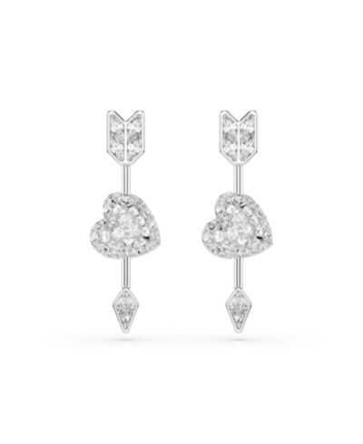 Серьги-подвески Swarovski Idyllia, с белым камнем и стрелкой, родиевое покрытие