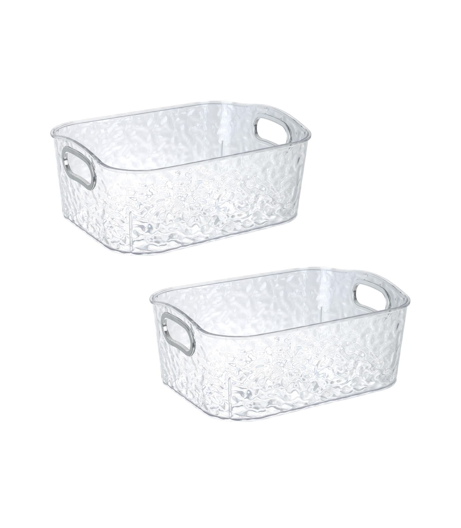 Trio Essentials Trio Home 2 Pack Clear Storage Bins with Silver Handles, Container Bins for Organizing - Bathroom, Kitchen, Pantry, Closet, Vanity