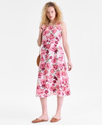 Женское платье миди Charter Club 100% Linen Floral-Print