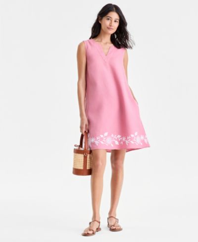Charter Club Женское платье из льна с вышивкой на подоле, Sleeveless, Macy's Exclusive