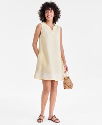 Charter Club Женское платье из льна с вышивкой на подоле, Sleeveless, Macy's Exclusive