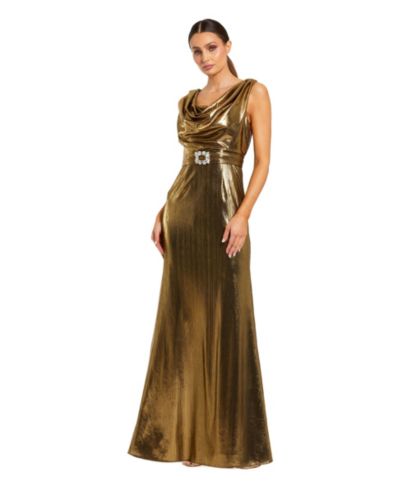 Mac Duggal Женское вечернее платье с металлическим блеском и поясом