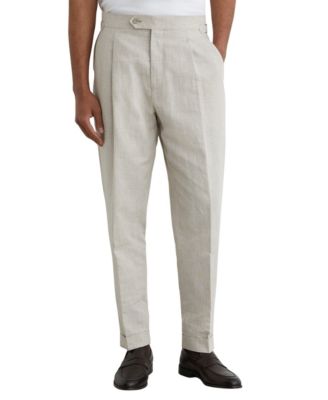 REISS Men's Finch Linen-Cotton Check Tapered Pants