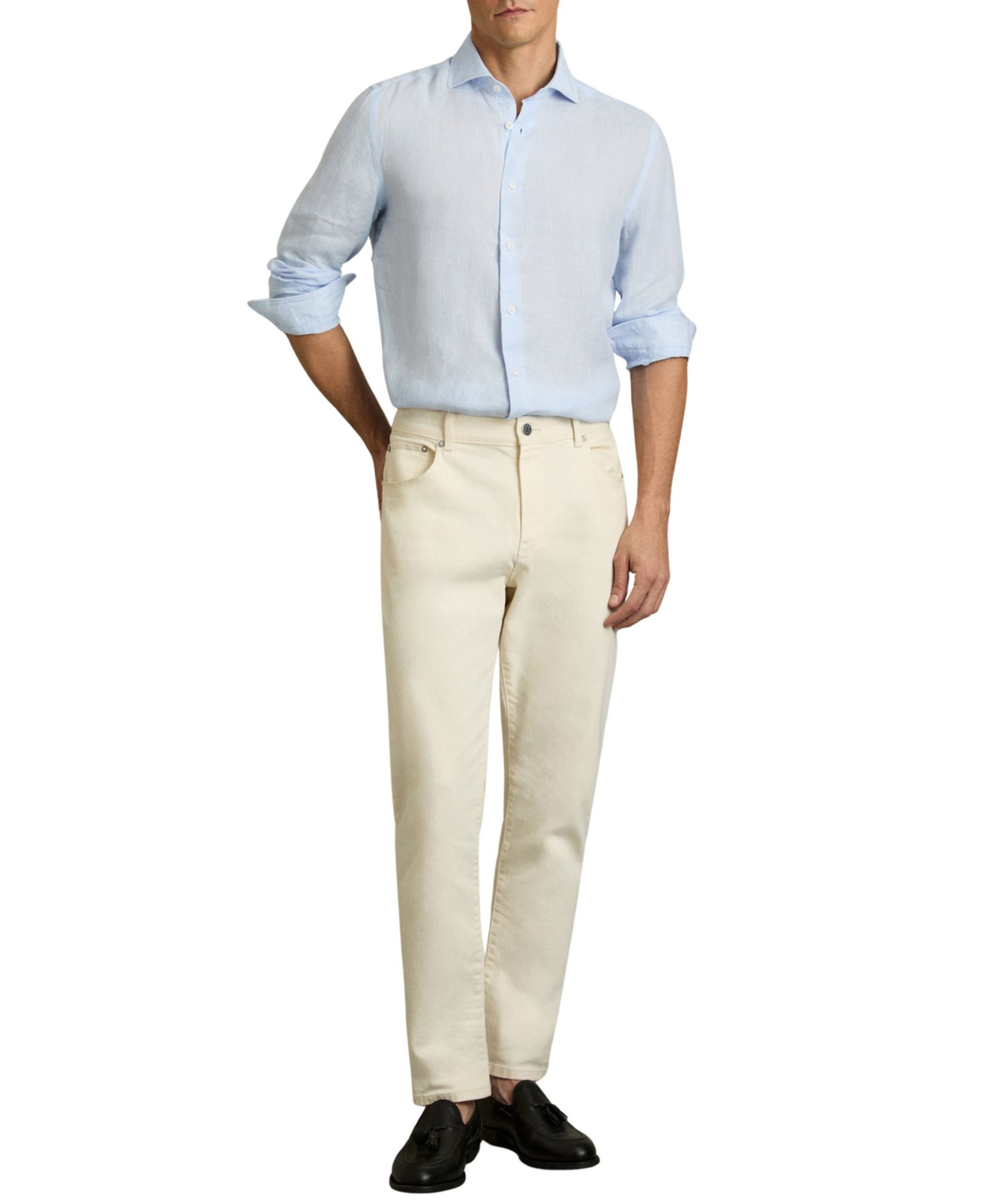 REISS Men's Ruban Linen Cutaway Collar Regular Fit Shirt