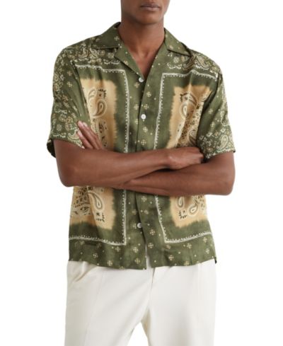 REISS Men's Vicente Paisley-Print Cuban-Collar Shirt