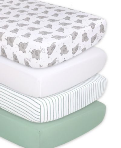 The Peanutshell Fitted Crib Sheets for Baby Boys or Baby Girls, 4 Pack Set, Grey and White Elephant