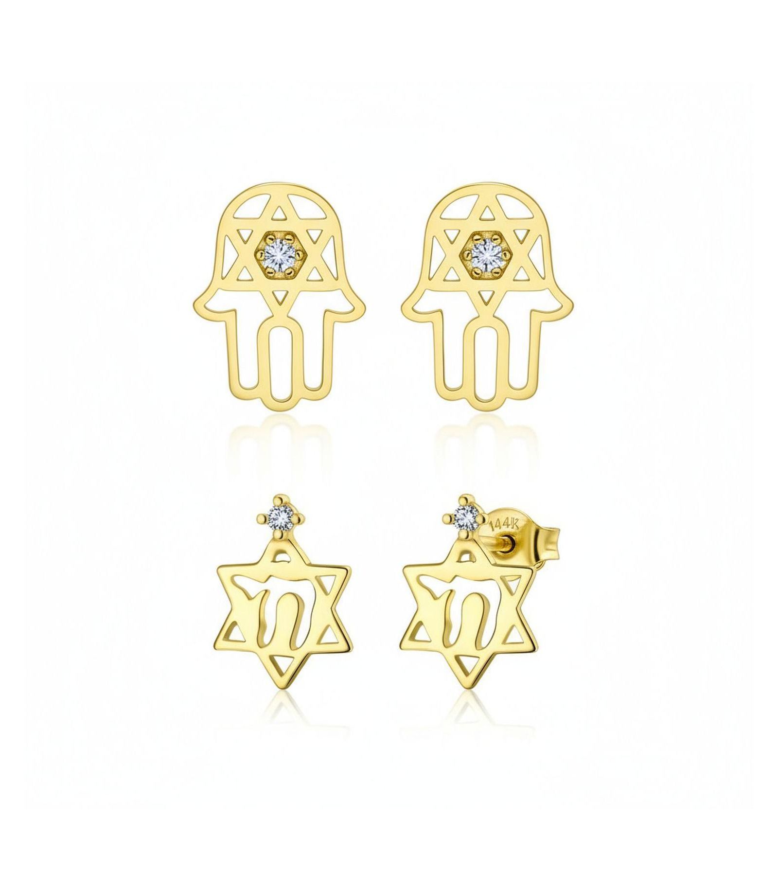 Серьги-гвоздики Bling Jewelry Tiny Judaic Jewelry CZ Accent Hamsa Star Of David