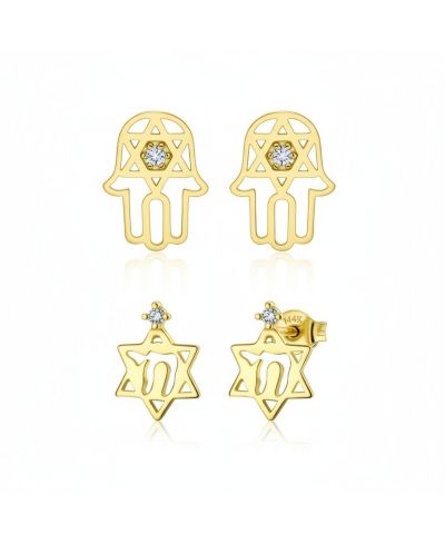 Серьги-гвоздики Bling Jewelry Tiny Judaic Jewelry CZ Accent Hamsa Star Of David