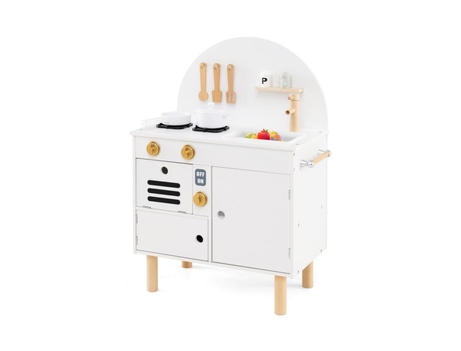 Игровая кухня HONGGE Wooden Kids Play Kitchen с плитой, раковиной, микроволновкой и духовкой