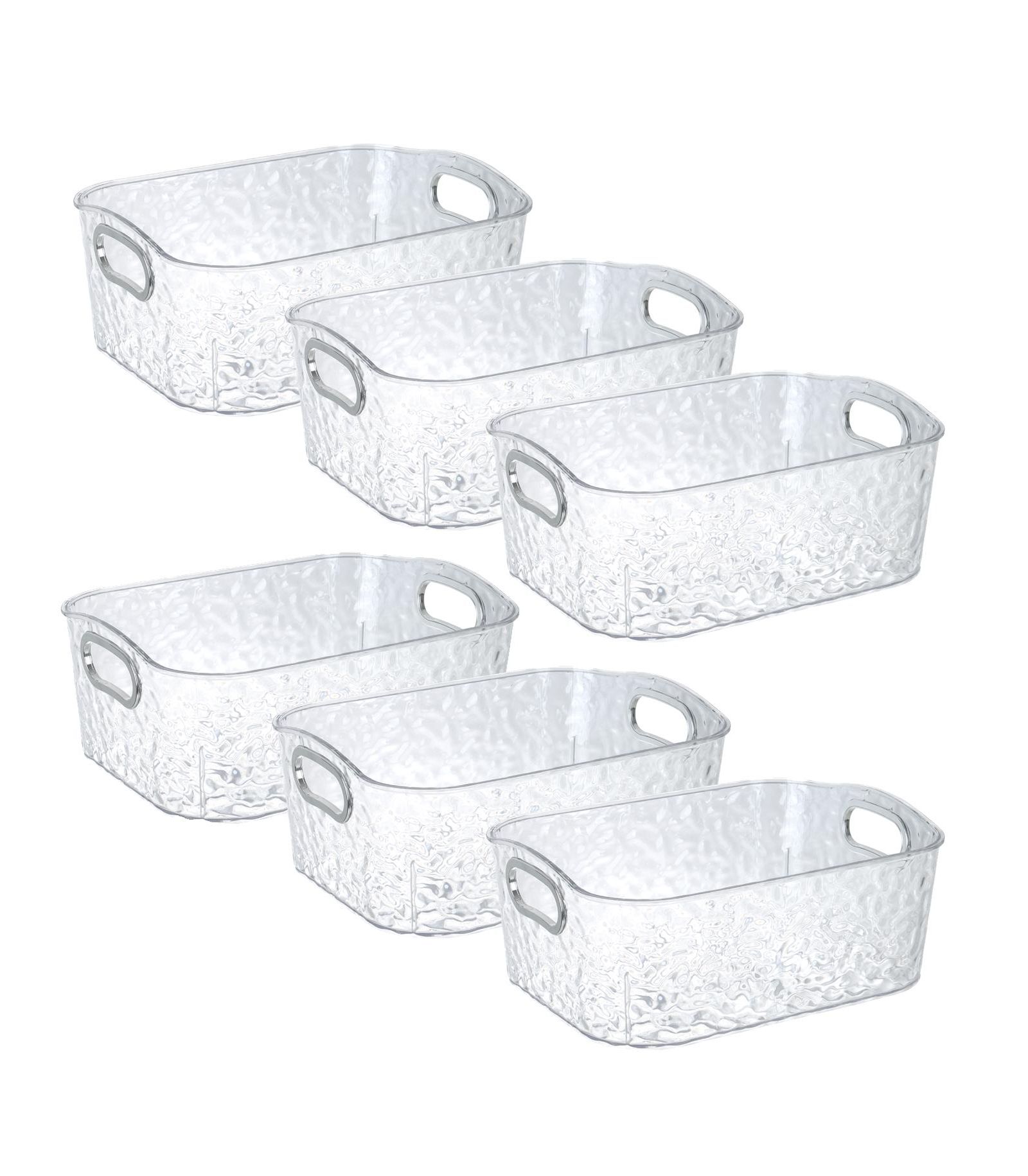 Trio Home 6 Pack Clear Storage Bins with Silver Handles, Container Bins for Organizing - Bathroom, Kitchen, Pantry, Closet, Vanity