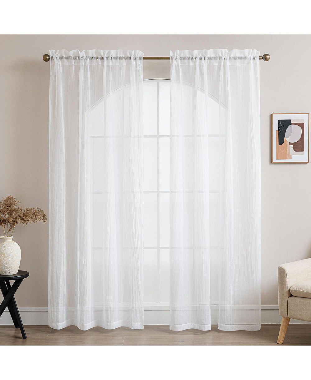 Awesome Home Crinkle Textured Semi-Sheer Rod Pocket Curtains Pair