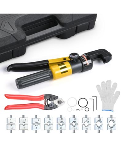 Yescom Hydraulic Crimping Tool Wire Crimper and Cutter for Cable Railing Tensioner 12 to 2/0 AWG Electrical Battery Lug Terminal