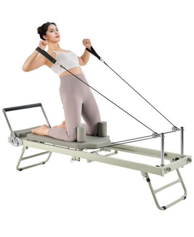Mecale Foldable Pilates Reformer, Dual-Resistance Spring and Cord Reformer for Home Pilates Training, Supports Up to 400 lb