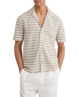 REISS Мужская рубашка с вышивкой Island Stripe Crochet Cuban