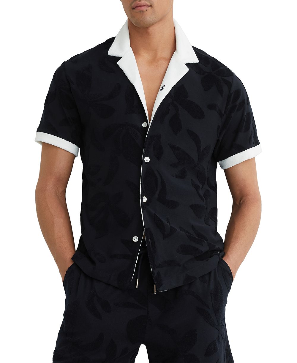 REISS Men's Zuma Towelling Jacquard Cuban Shirt
