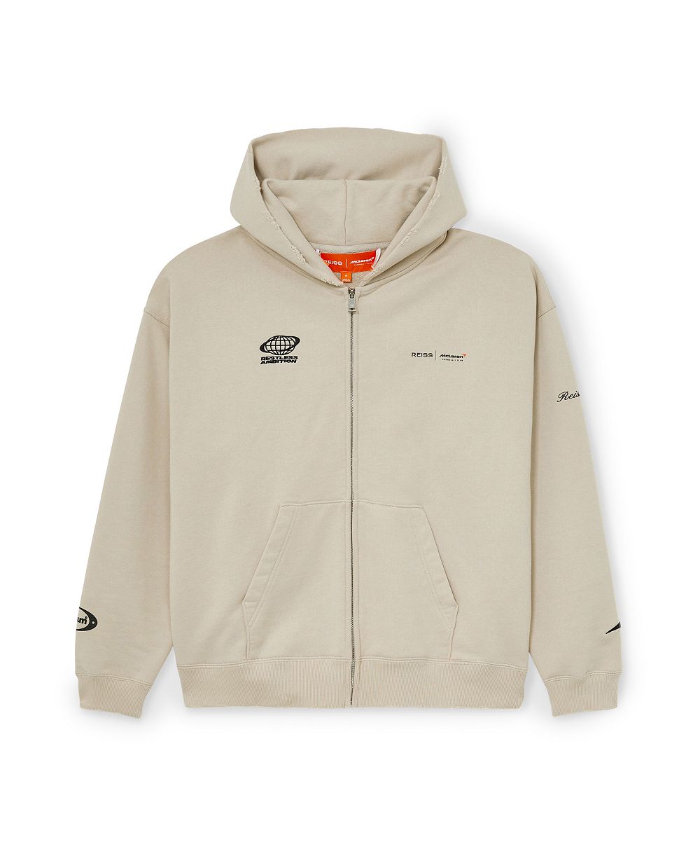 REISS Men's Ashlam Zip Through Motorsport Embroidered Hoodie