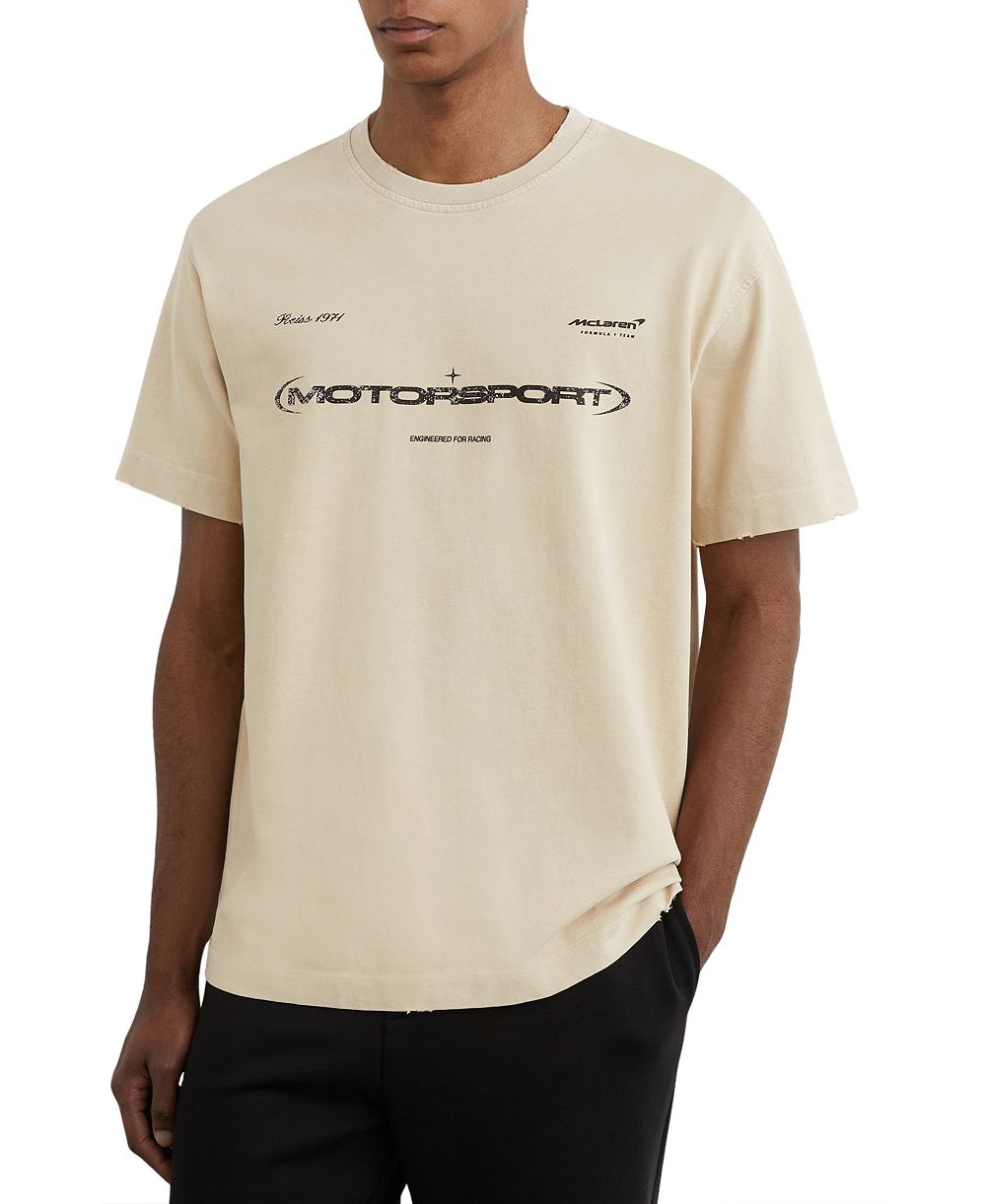 REISS Men's Arkon McLaren Racing Relaxed-Fit Washed-Lightly-Distressed T-Shirt