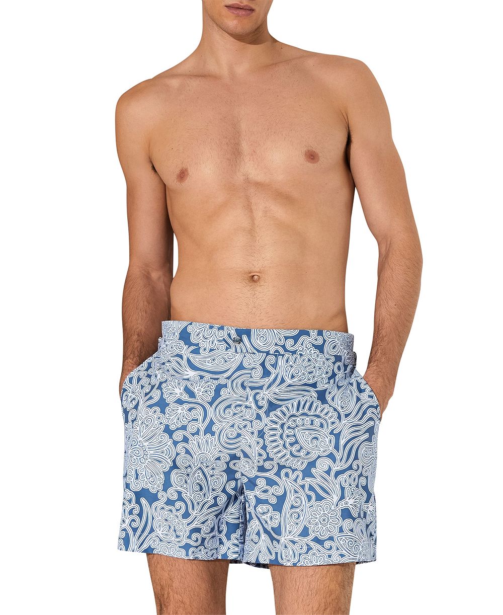 REISS Men's Fallow Paisley-Print Side-Adjuster Swim Shorts, 5" Inseam